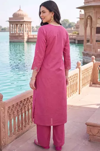 women ethnic motifs embroidered regular thread work kurta with palazzos & with dupatta