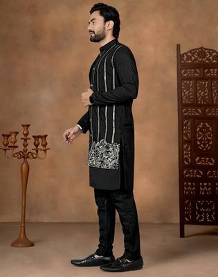 Black premium silk embroidered kurta pajama 4