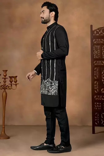 Black premium silk embroidered kurta pajama