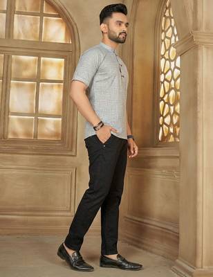 Grey cotton plain shirt 2