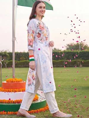 women floral printed regular linen kurta with trousers & with dupatta 4