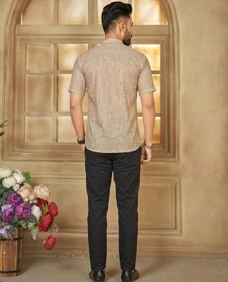 Beige cotton plain shirt 2