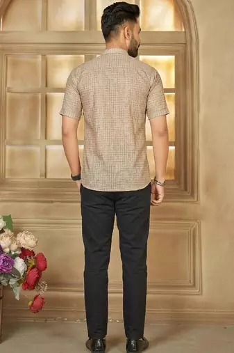 Beige cotton plain shirt