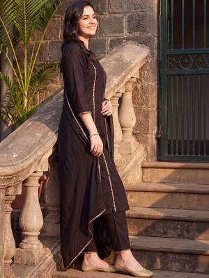women regular gotta patti cotton kurta with trousers & with dupatta 1