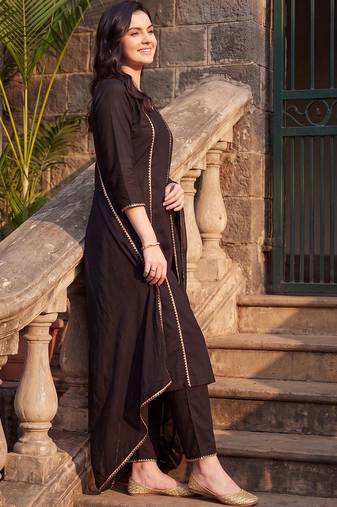 women regular gotta patti cotton kurta with trousers & with dupatta