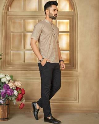 Beige cotton plain shirt 3