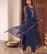 women ethnic motifs embroidered regular thread work kurta with trousers & with dupatta