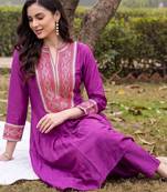 women ethnic motifs embroidered empire thread work kurta with trousers