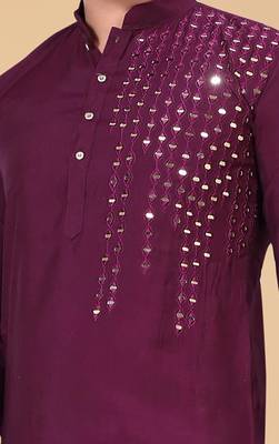 Wine silk mirror work kurta pajama 2