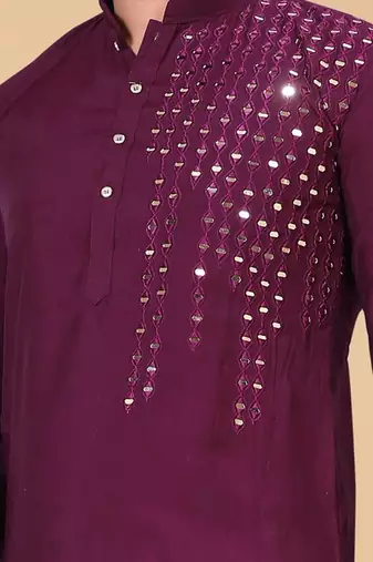 Wine silk mirror work kurta pajama