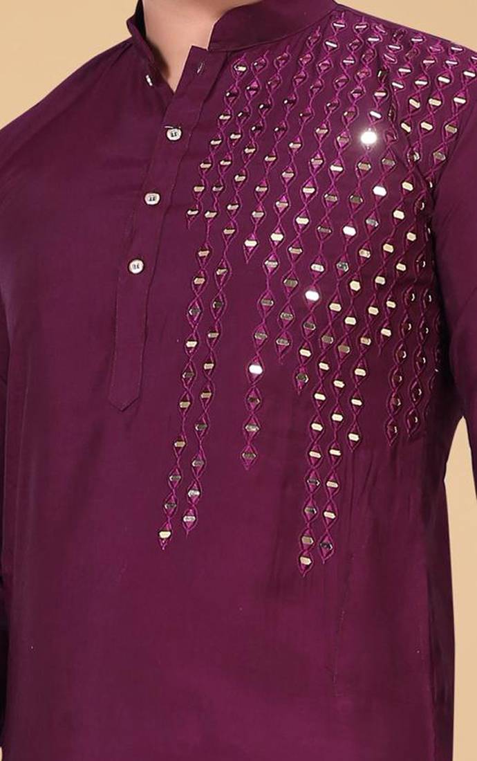 Wine silk mirror work kurta pajama