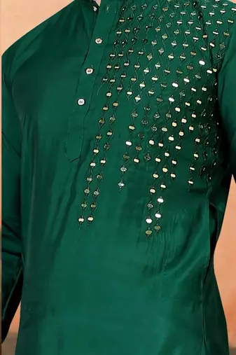 Green silk mirror work kurta pajama