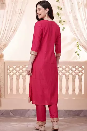 women ethnic motifs embroidered regular thread work kurta with trousers