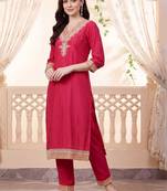 women ethnic motifs embroidered regular thread work kurta with trousers