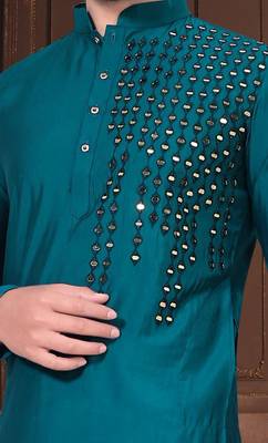 Blue silk mirror work kurta pajama 2