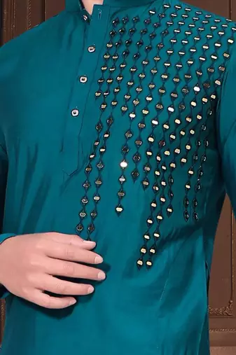 Blue silk mirror work kurta pajama