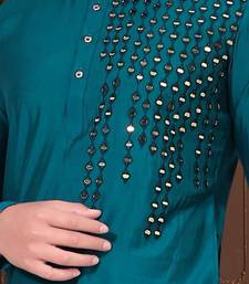 Blue silk mirror work kurta pajama