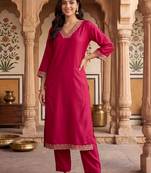 women regular thread work kurta with trousers