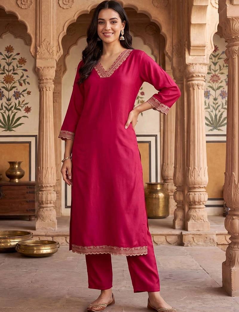 women regular thread work kurta with trousers