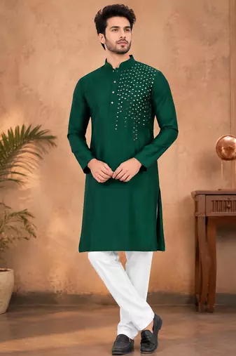 Green silk mirror work kurta pajama