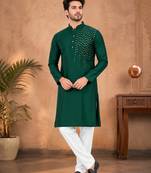 Green silk mirror work kurta pajama