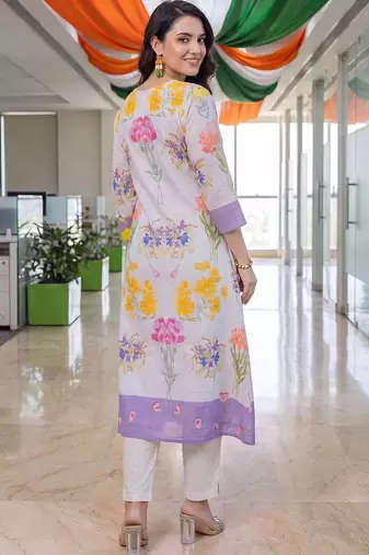 women floral printed empire cotton kurta with trousers