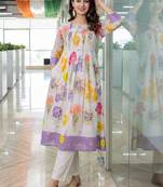 women floral printed empire cotton kurta with trousers