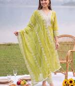 women ethnic motifs embroidered regular thread work cotton kurta with trousers & with dupatta