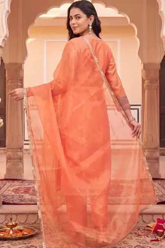women ethnic motifs embroidered regular thread work kurta with trousers & with dupatta