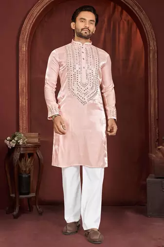 Peach premium viscose silk original mirror work kurta pajama