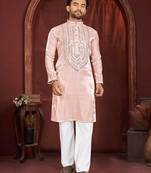 Peach premium viscose silk original mirror work kurta pajama
