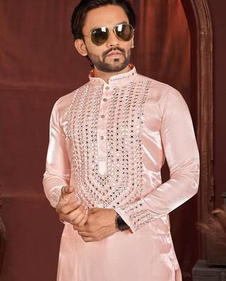 Peach premium viscose silk original mirror work kurta pajama 2