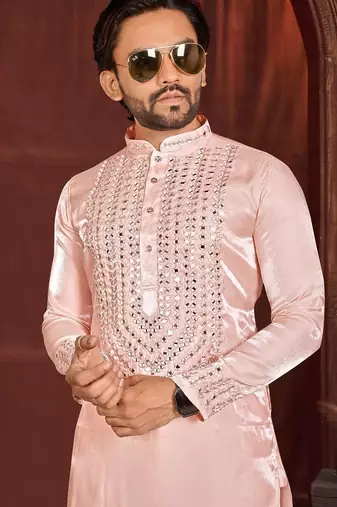 Peach premium viscose silk original mirror work kurta pajama