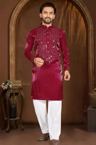 Magenta premium viscose silk original mirror work kurta pajama