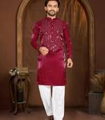 Magenta premium viscose silk original mirror work kurta pajama