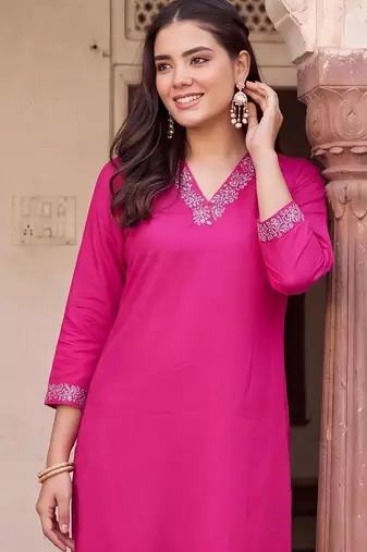 women ethnic motifs embroidered regular thread work kurta with trousers