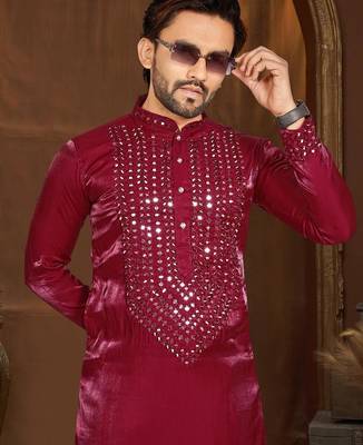 Magenta premium viscose silk original mirror work kurta pajama 2