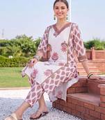 women floral printed regular cotton kurta with trousers