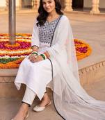 women ethnic motifs embroidered regular thread work kurta with trousers & with dupatta