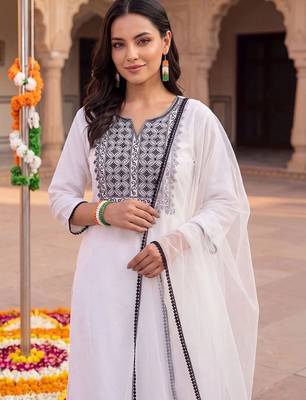 women ethnic motifs embroidered regular thread work kurta with trousers & with dupatta 2