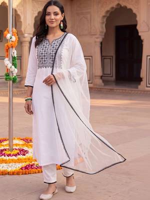 women ethnic motifs embroidered regular thread work kurta with trousers & with dupatta 6