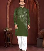 Green premium viscose silk original mirror work kurta pajama