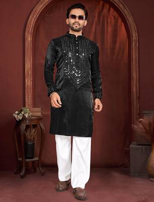 Black premium viscose silk original mirror work kurta pajama 1