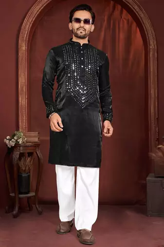 Black premium viscose silk original mirror work kurta pajama