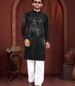 Black premium viscose silk original mirror work kurta pajama