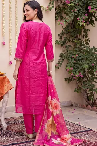 women ethnic motifs embroidered regular kurta with trousers & with dupatta
