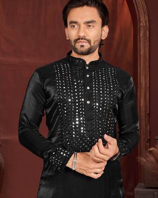 Black premium viscose silk original mirror work kurta pajama 2