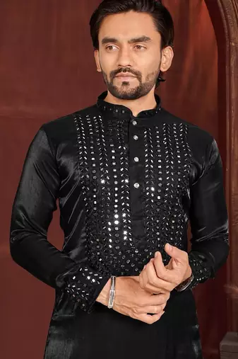 Black premium viscose silk original mirror work kurta pajama