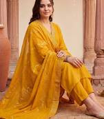women ethnic motifs embroidered regular sequinned kurta with trousers & with dupatta
