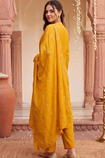 women ethnic motifs embroidered regular sequinned kurta with trousers & with dupatta